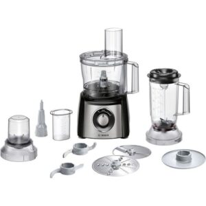Bosch Kompakt-Küchenmaschine Multi Talent 3, 50 Funktionen, 2,3 l Schüssel, Mixer, spülmaschinengeeignet, Universalzerkleinerer, kleine Küchenmaschine, 800 Watt, schwarz/Edelstahl, MCM3501M