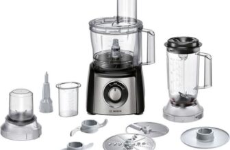 Bosch Kompakt-Küchenmaschine Multi Talent 3, 50 Funktionen, 2,3 l Schüssel, Mixer, spülmaschinengeeignet, Universalzerkleinerer, kleine Küchenmaschine, 800 Watt, schwarz/Edelstahl, MCM3501M