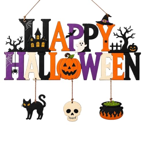 Halloween Türdeko aus Holz, Halloween Deko Tür zum Aufhängen, 30 x 15.3 cm