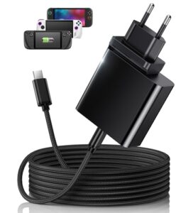 65W Schnellladegerät für Steam Deck, Nintendo Switch 2 & ROG Ally – PD3.0-klappbarer Netzadapter mit 6.6FT(2M) USB-C-Kabel, Switch 2/Steam Deck OLED/ROG Ally X Ladegerät unterstützt TV-Dock(6.6FT)