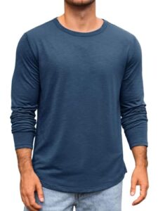 Runcati Herren Langarmshirt Rundhals T-Shirt Sport Oberteile Blaugrau L