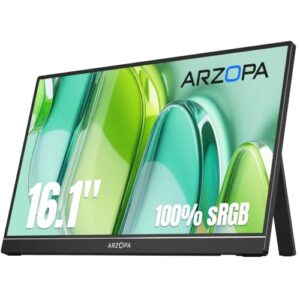 ARZOPA 16.1″ Portable Monitor, 1920×1080 FHD IPS 100% sRGB Tragbarer Monitor für Laptop mit Einzelstange, Unterstützt HDMI/Typ-C/USB-C, Augenschutz-Gaming-Bildschirm für Laptop/PC/Mac/PS3/4/5/Xbox