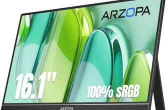 ARZOPA 16.1″ Portable Monitor, 1920×1080 FHD IPS 100% sRGB Tragbarer Monitor für Laptop mit Einzelstange, Unterstützt HDMI/Typ-C/USB-C, Augenschutz-Gaming-Bildschirm für Laptop/PC/Mac/PS3/4/5/Xbox