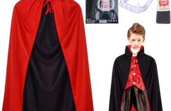 Winwild 3 Stück Vampir Kostüm Kinder Set,120CM Vampir Umhang Halloween mit Vampire Zähne & Kunstblut,9-12 Jahre Halloween Umhang Schwarz Rot Vampire Cape Dracula Kostüm Jungen Mädchen