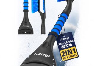 LICARGO Eiskratzer Auto mit Besen 67cm – Teilbares Stecksystem – stabil & wackelfrei – kratzerfrei & lackschonend Schneebesen Auto – Rutschfester Griff, kompakt verstaubar – Scheibenkratzer PKW & SUV