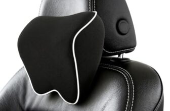 Alaoo Auto Nackenkissen mit 100% Memory Foam, Abnehmbarer,WeißEm Rand