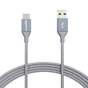 Amazon Basics Nylongeflochtenes USB-A Auf USB-C Schnellladekabel, USB 2.0, 480Mbps, USB-IF-Zertifiziert, Für Apple iPhone 16/15, iPad, Samsung Galaxy, Tablets, Laptops, 304,8cm, Dunkelgrau