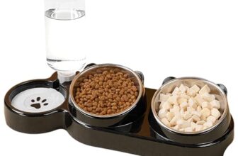 Katzennapf & Hundenapf Set, 3-in-1 Katzen Futternapf mit Wasserspender, Erhöhte Schüssel Edelstahl mit Ständer, Futterstation für Katzen und Kleine Hunde, Schwarz
