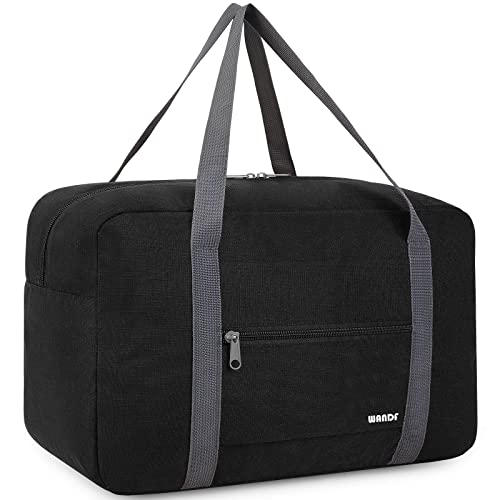 Ryanair Handgepäck 40x30x20, 40x20x25 Handgepäck Tasche für Flugzeug Reisetasche Klein Faltbare Sporttasche Weekender Koffer für Herren und Damen von WANDF(Schwarz 20L)