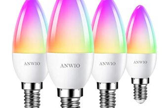 ANWIO Smart LED E14, Alexa Glühbirne E14 Dimmbar, RGB Alexa LED Leuchtmittel 5W Wlan Lampe Bluetooth Birne Kerzen, ersetzt 40W, 470LM, kompatibel mit Echo and Google Assistant (4er Pack)