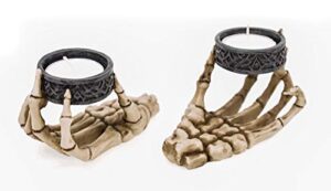 2er Set Teelichthalter Skeletthand Skelett Totenschädel Totenkopf Gothic Figur Teelicht Kerze