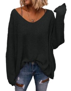 Saodimallsu Pullover Oversize Damen Strickpullover Langarmshirt Schwarz XXL