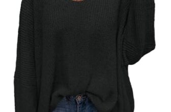 Saodimallsu Pullover Oversize Damen Strickpullover Langarmshirt Schwarz XXL