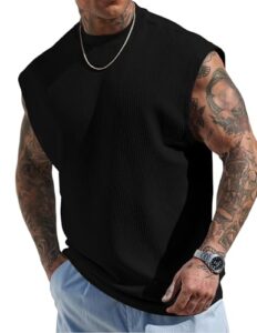 JMIERR Tank Top Herren Textur Baggy Muskel T-Shirt Unterhemd Schwarz L