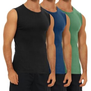 FALARY Unterhemd Herren Muskelshirts Männer 3er Pack gekämmte Baumwolle Feinripp Tanktops Schwarz Marine Olive Mehrfarbig XL