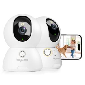 BoyKeep 2K 360° Kamera Überwachung Innen 2er-Pack, 2,4/5 GHz WLAN Überwachungskamera Innen, Hundekamera mit App, Baby Kamera mit Bewegungsmelder, Nachtsicht, Zwei-Wege-Audio, EIN-Tasten-Anruf, Alexa