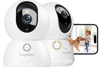 BoyKeep 2K 360° Kamera Überwachung Innen 2er-Pack, 2,4/5 GHz WLAN Überwachungskamera Innen, Hundekamera mit App, Baby Kamera mit Bewegungsmelder, Nachtsicht, Zwei-Wege-Audio, EIN-Tasten-Anruf, Alexa