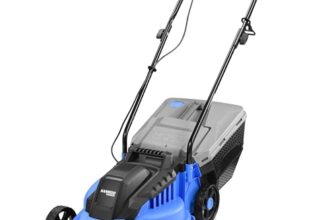 KANWOD Elektro Rasenmäher, 1200 W, 32 cm Schnittbreite, 30 Liter Grasfangkorb, 3-stufige Schnitthöhenverstellung 30-70 mm, 3400 U/min, empfohlen für Rasenflächen bis 500 m², Grau/Blau
