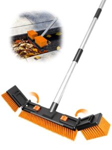 47cm Kehrbesen mit verstellbarem und klappbarem Besenkopf, robuster Garten- und Straßenbesen mit 145 cm Edelstahlstiel, steife Borsten für Außenbereich, Terrasse, Hof, Garage, Wege und Werkstatt