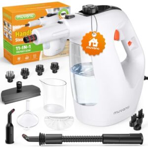Muvano Dampfreiniger Handgerät, 1500W Dampfreiniger für Alles, Steam Cleaner mit 10 Sek. Schnellaufheizung, Handdampfreiniger mit 450 ml Wassertank & 11-in-1 Zubehör für Küche, Bad, Fenster & Auto