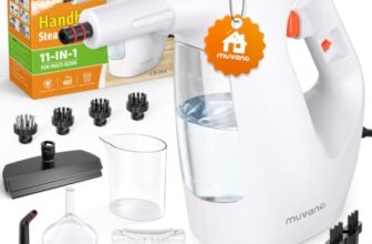Muvano Dampfreiniger Handgerät, 1500W Dampfreiniger für Alles, Steam Cleaner mit 10 Sek. Schnellaufheizung, Handdampfreiniger mit 450 ml Wassertank & 11-in-1 Zubehör für Küche, Bad, Fenster & Auto