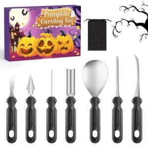 YAVOCOS Halloween Kürbis Schnitzset – 7 Stück Kürbis Schnitzmesser Set Professionelle Schnitzwerkzeug Kürbis mit Aufbewahrungstasche Edelstahl Kürbisschnitzwerkzeuge für Halloween Dekoration DIY