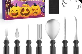 YAVOCOS Halloween Kürbis Schnitzset – 7 Stück Kürbis Schnitzmesser Set Professionelle Schnitzwerkzeug Kürbis mit Aufbewahrungstasche Edelstahl Kürbisschnitzwerkzeuge für Halloween Dekoration DIY