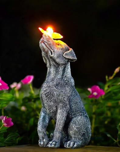 Yeomoo Solar Hund Figur mit Schmetterling Deko für Außen, Garten Geschenk