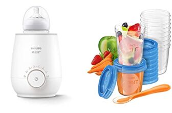 Philips AVENT SCF358/00 Flaschenwärmer für schnelles und gleichmäßiges Erwärmen von Milch & Babynahrung, weiß & Aufbewahrungsbecher für Babynahrung, 20er Pack (10×180 ml, 10x 240 ml)