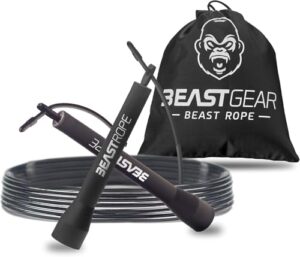 Beast Gear Springseil für Erwachsene – Fitness-Speed-Rope für Ausdauer, Abnehmen Indoor-/Outdoor-Sprungseil zum Boxen, Sport, MMA, Crossfit – Schwarz