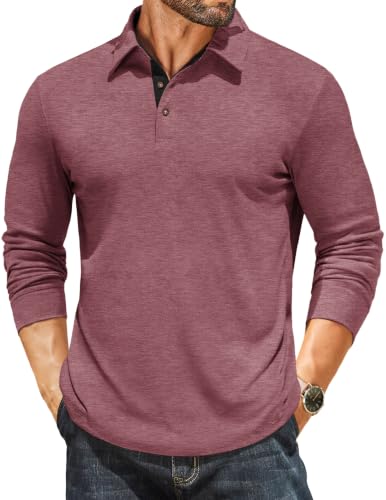 COOFANDY Poloshirt Herren Langarm Casual Leichtes Langarmshirts Wine Rot XL