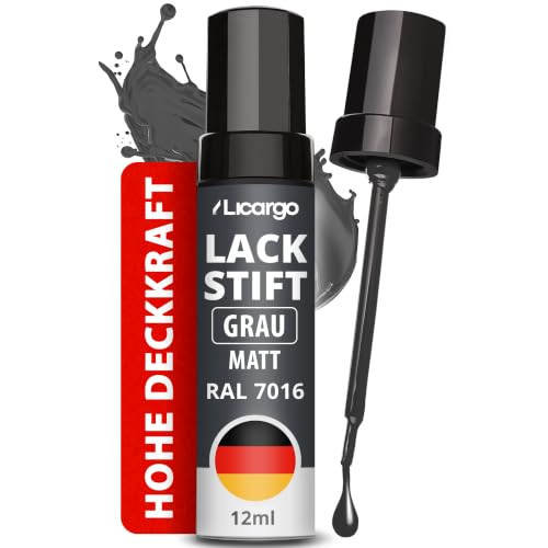 LICARGO Lackstift Anthrazit Grau Matt RAL 7016 – Präziser Pinsel für kleine Kratzer & Steinschläge – Hohe Deckkraft, schnelle Trocknung – Reparaturlack Auto, Felgen & Metall, Made in Germany