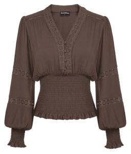SCARLET DARKNESS Dirndl Bluse Damen Viktorianische Oktoberfest Bluse Braun