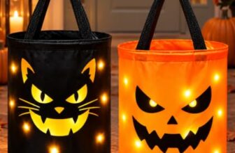2 Stück LED Leuchte Halloween Eimer für Süßigkeiten, Kürbis Candy Bag