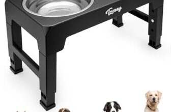 Toozey Hundenapf, Futternapf für Hunde, Höhenverstellbar, mit 2 Edelstahl-Schüsseln von 1200 ml, Hundenapf Erhöht für Mittelgroße und Große Hunde, 4 Höhenverstellbare Fütterung, Schwarz
