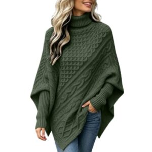 Rollkragenpullover Damen Zopfmuster Grobstrick Sweater Pulli Longpullover