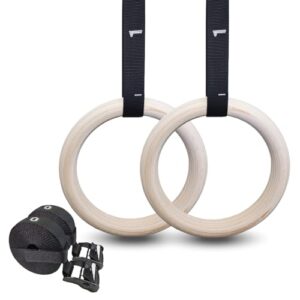 ZLXHDL Turnringe aus Holz mit verstellbaren Gurten, Gymnastikringe mit Metall-Schnallen und Markierungen, bis 200 kg Tragkraft, für Calisthenics, Krafttraining & Fitness