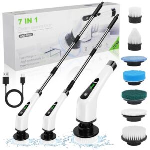 OSDUE Elektrische Reinigungsbürste, Electric Spin Scrubber schnurlos mit 7 Austauschbaren Bürstenköpfen, IPX7 wasserdichter, Wanne und Bodenfliese mopSet mit 137cm Verstellbarem Griff, für Wanne Boden