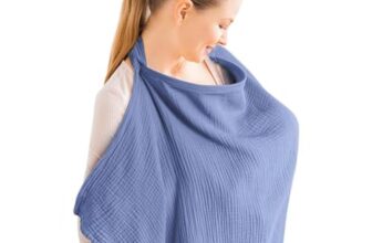 Aolso Stillbezug für Babys, Musselin-Stillbezug, Stilltuch für Unterwegs Stillschal Stillschürze, Weicher und Atmungsaktiver Stillschal, verstellbarer Riemen, Geeignet für Autositze (Hellblau)