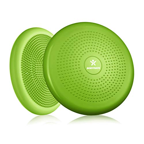 BODYMATE Ballsitzkissen inkl. Pumpe GRÜN 34cm Durchmesser – Balance-Kissen, Luftkissen, Balance Pad, Noppenkissen – Core-, Fitness-, Reha-, Koordinations- und Rückentraining