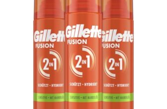 Gillette Fusion Bartpflege Rasiergel Männer (200 ml), mit Mandelöl, für empfindliche Haut, mit 5-Fach-Wirkung: Reinigt, spendet Feuchtigkeit, schützt, erfrischt und beruhigt, Geschenk für Männer