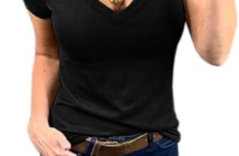 Fessceruna Damen T-Shirt V-Ausschnitt Sexy Oberteile,Schwarz,L