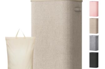 Lifewit 105L Wäschekorb mit Deckel, faltbarer Wäschesammler, Beige