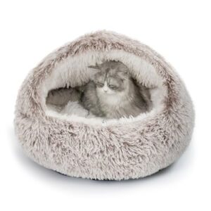CATISM Katzenbett Waschbar Katzenschlafplatz für Katzen Plüsch Haustier Katzenkopfkissen Katzenkissen Flauschiges Kätzchen Welpen Kuschelbett Haustierbett Kaffeebraun