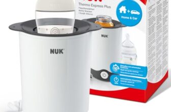 NUK Thermo Express Plus Tragbarer Flaschenwärmer | schonendes Erwärmen von Flüssigkeiten und Brei in 90 Sek. | automatische Abschaltung | Korb zum Herausnehmen | EU-Stecker & 12-V-Reiseadapter