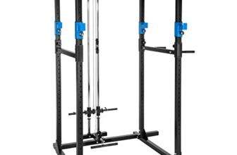 tectake® Kraftstation, mit Latzugmaschine, Fitnessstation, Power Rack, Power Cage, Klimmzugstange, Kraftraining, Home Gym, Trainingsgerät, Fitnesssgerät – schwarz/blau
