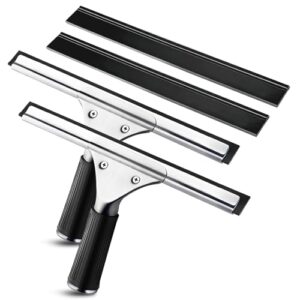 30cm Fensterabzieher Profi Set, 2X Abzieher und 2X Ersatzgummi in Schwarz, Edelstahl-Konstruktion für streifenfreie Reinigung von Glas, Spiegel und Fliesen in Bad, Küche und Auto