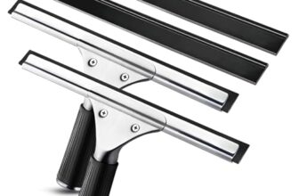 30cm Fensterabzieher Profi Set, 2X Abzieher und 2X Ersatzgummi in Schwarz, Edelstahl-Konstruktion für streifenfreie Reinigung von Glas, Spiegel und Fliesen in Bad, Küche und Auto
