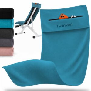 Twinzen – Fitness Handtuch mit Tasche Microfaser – 120×50 cm – Marineblau