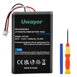 Uwayor 4000mAh PS5 Controller Akku, LIP1708 Akku Ersatz für Sony PlayStation 5 DualSense CFI-ZCT1W Wireless Controller